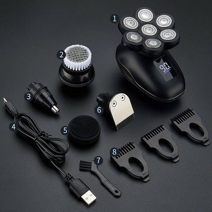 Electric Razor for Men 5-in-1 Rotary Electric Shaver 7d Rechargeable Bald Hair Beard Trimmer Shaver