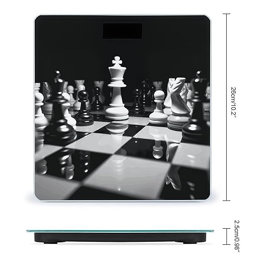 Black and White Chess Scale for Body Weight Safe Rounded Corners Tempered Glass Digital Bathroom Scale LED Display 400lb Capacity Weight Scales with High Precision Sensors