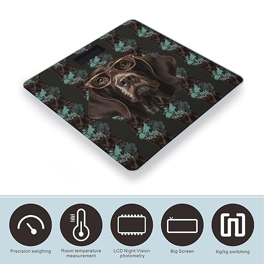 German Shorthaired Pointer in Glasses Bathroom Scale for Body Weight Bathroom Weighing Scale with Backlit LCD Display Highly Accurate Measures Weight Up to 180kg
