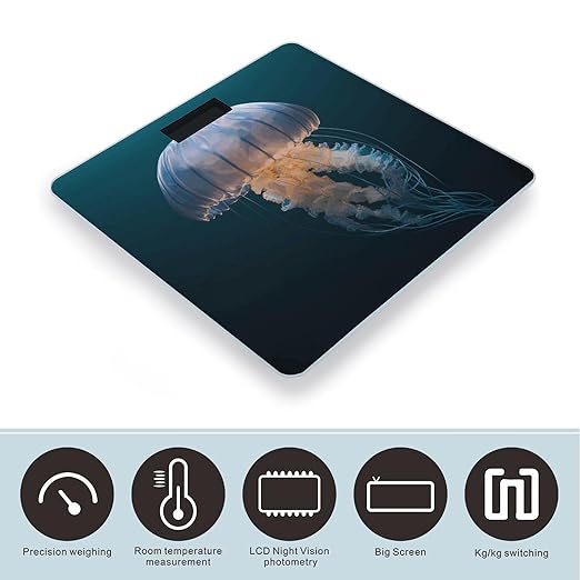 3D Jellyfish Weight Scale Large Bathroom Scales Digital Weight with Bright LED Display Non Slip Automatic Weighing Scale Fashion Weighing Machine for Body