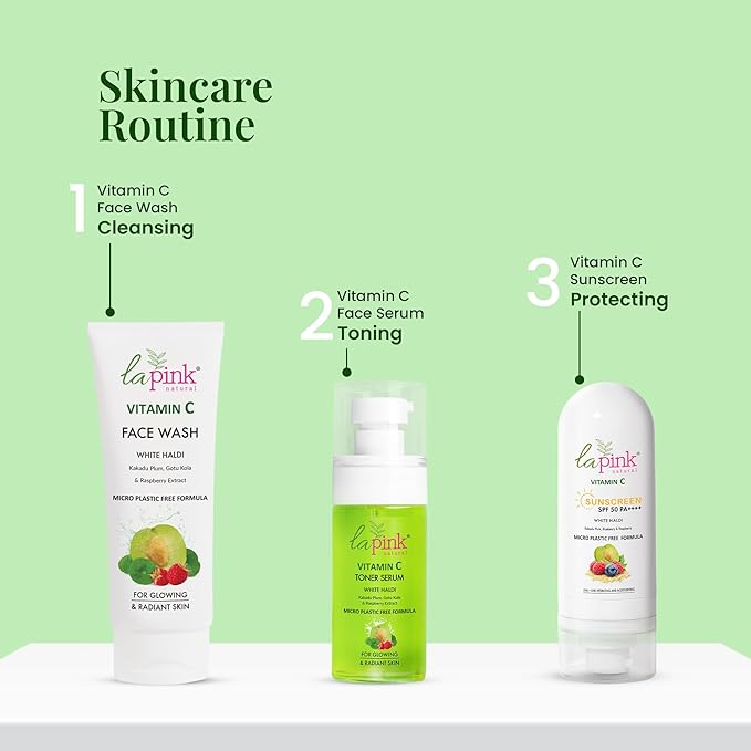 La Pink Vitamin C Sunscreen For Men and Women | SPF 50 PA++++ UVA + UVB Hydration &amp Moisturization 100% Microplastic Free Formulation | Non Greasy | Zero White Cast | 50gm