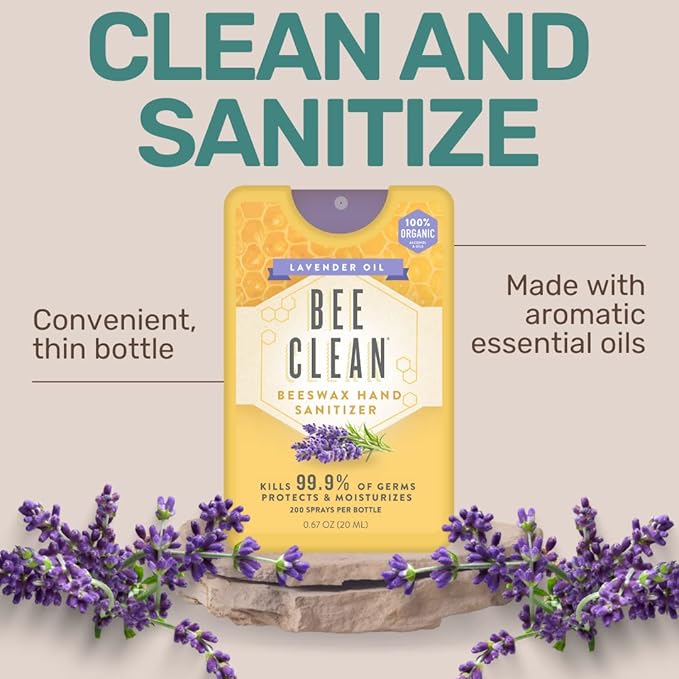 4-Pack Combo Hand Sanitizer Spray - 2 Lavender + 2 Citrus Peppermint Travel Size Mist Spray with Organic Ethyl Alcohol Beeswax - Moisturizing with Essential Oils Non-Toxic Made in USA