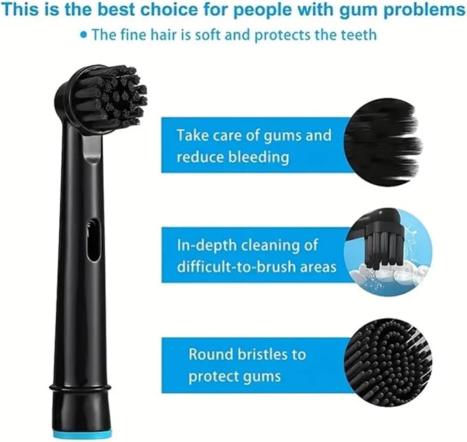 Black Bamboo Charcoal Brush Heads Compatible for Oral B Electric Toothbrush Advance Power/Pro Health/Triumph/3D Excel/Vitality Precision(16pcs Black)