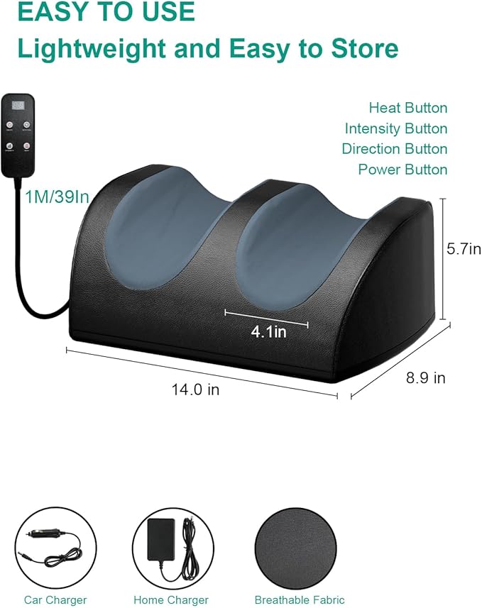 Foot Massager with Heat and Foot Massage Electric Foot Massager with Cord Remote Control Birthday Gifts for Mom and Dad (Black - Corded Electric)