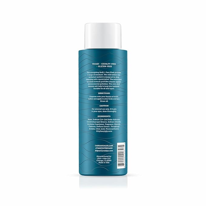 Oars + Alps Body Wash for Men Mens Body Wash &amp Face Cleanser with Vitamin E &amp Antioxidants Moisturizing Paraben &amp Sulfate Free Cleanser Alpine Tea Tree 2pk