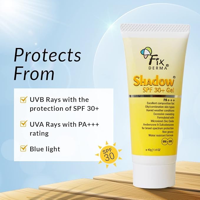 Shadow Sunscreen SPF 30+ Gel Sunscreen For Oily Skin Sun Screen Protector SPF 30 For Body &amp Face Broad Spectrum For UVA &amp UVB Protection Non Greasy &amp Water Resistant For Unisex 40g