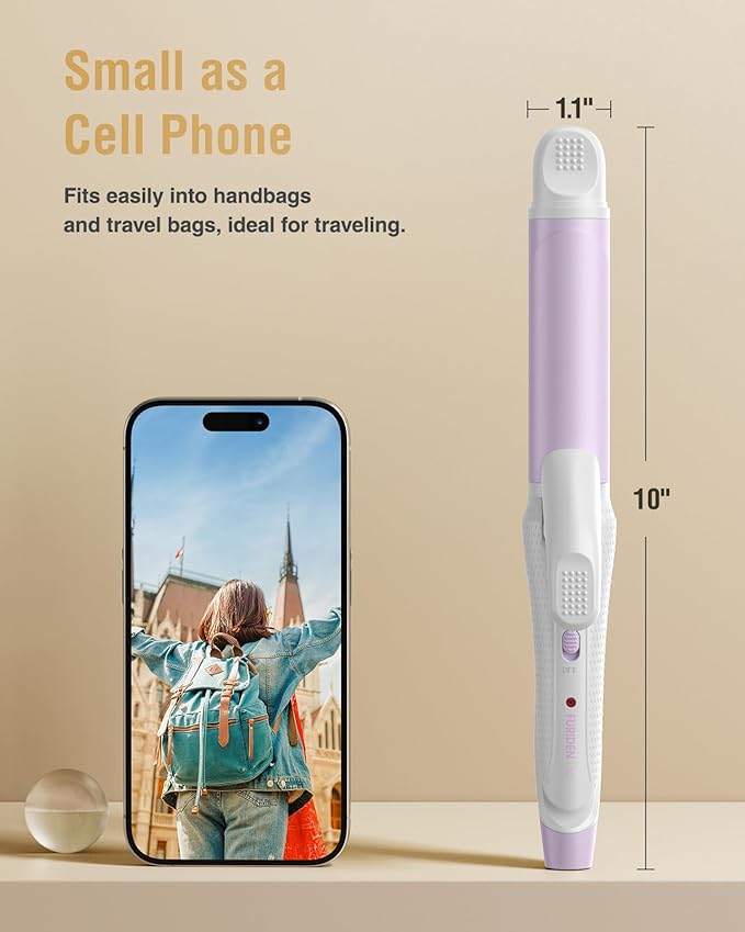 Dual Voltage Purple Travel Curling Iron with European Travel Plug Adapter
