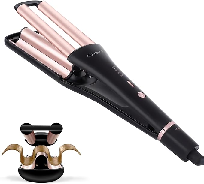4-in-1 Hair Crimper - Adjustable Barrel for Different Wavy Looks - 3 Barrels Waver Hair Tool for Women (Healthy Ceramic Curling Dual Voltage 30s Fast Heating 4 Heat Setting Up to 410℉) Gold