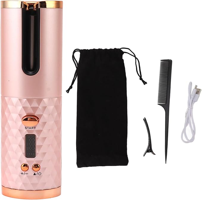 Keenso Cordless Automatic Hair Curler Fast Heating USB Rechargeable Portable Curling Wand for Hair Styling Flexibly Adjustable Temperature Lasts Up to 60 Minutes with Digital Display for Longlasting
