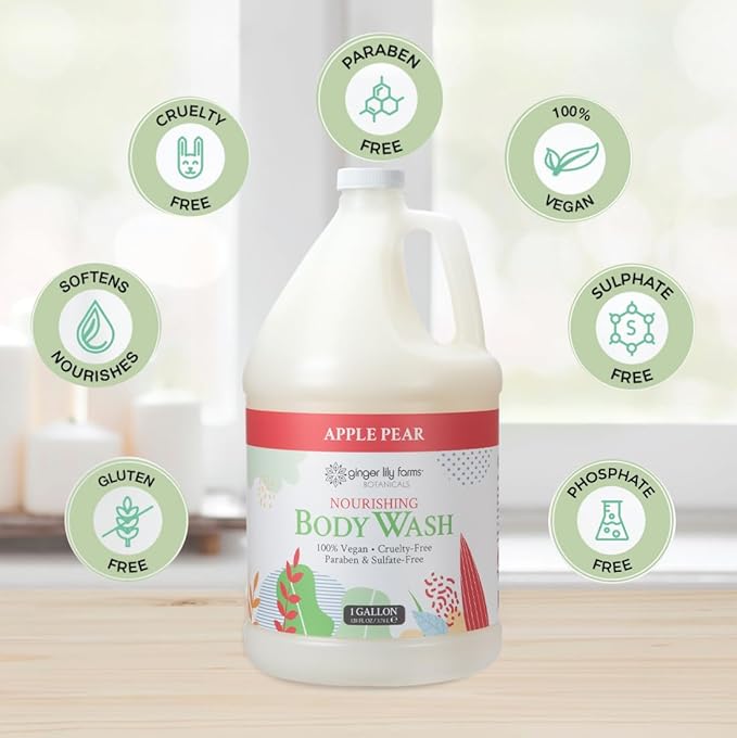 Ginger Lily Farms Botanicals Nourishing Body Wash 100% Vegan &amp Cruelty-Free Apple Pear Scent 1 Gallon (Pack of 4)