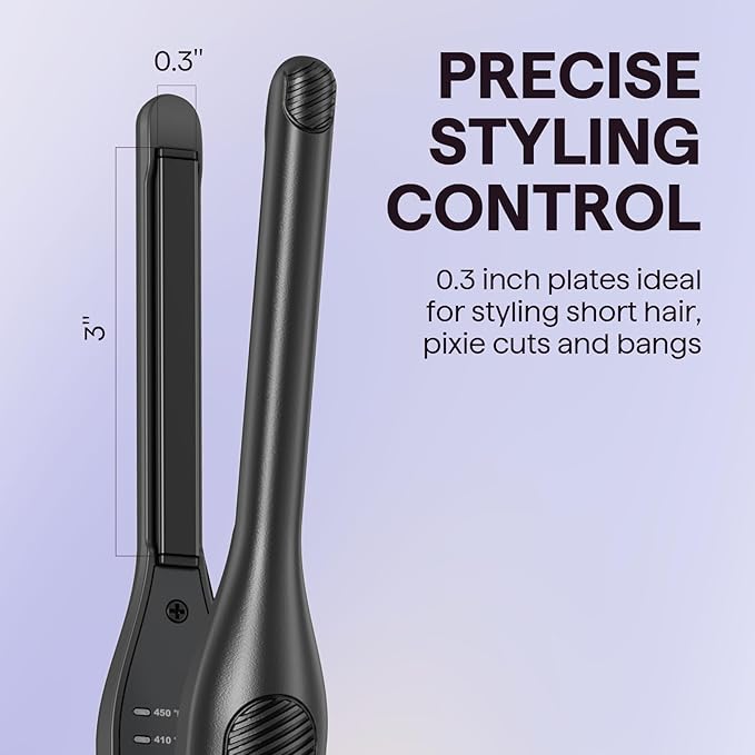 Wavytalk Pencil Flat Iron 3/10 Small Iron for Short Hair Pixie Cut and Bangs Tiny Beard Straightener with Dual Voltage &amp Adjustable Temp Mini Hair Edges Heating Up in 15s