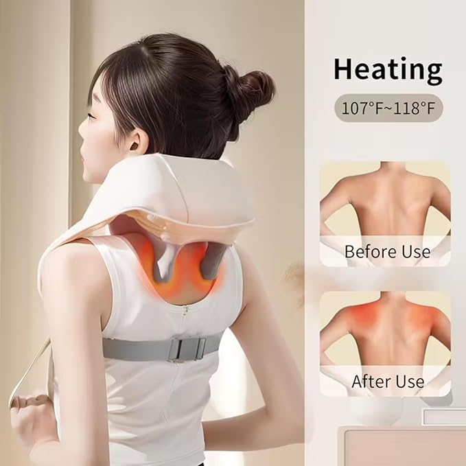 Shoulder Massager Portable Rechargeable 6D Shiatsu Neck and Shoulder Massager with Heat Deep Tissue Back Massager for Pain Relief &amp Relaxation (Ivory White)