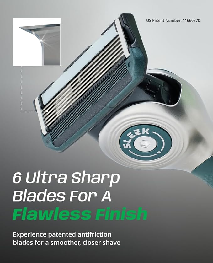 DORCO SLEEK 6 Blade Razor for Men with 7 Cartridges | Men's Cartridge Razors with Razor Handle and Smooth Shaving Blades | Men’s Razors with Multi-Flex Technology