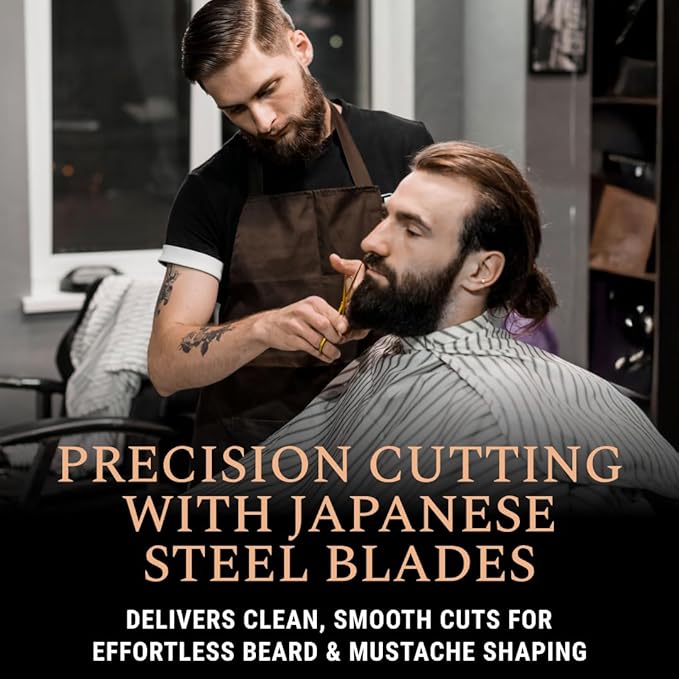 Ontaki Beard &amp Mustache Scissors for Men - 5.5 Japanese Steel Gold Brass - Sharp Blades Ergonomic Finger Rest &amp Adjustable Tension Screw for Perfect Hair Trimming - Beard Scissors