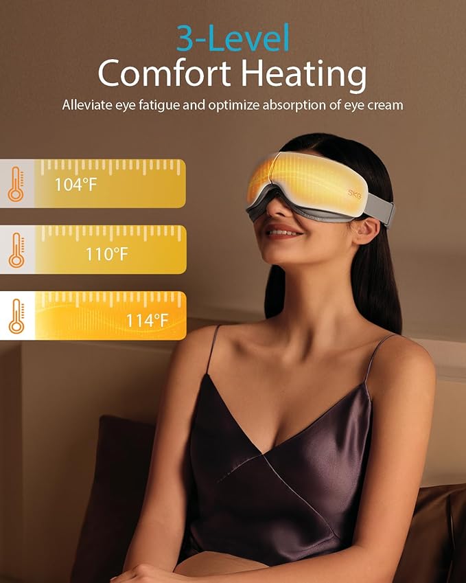 SKG Eye Massager with Heat Valentine's Day Gifts for Her Him Bluetooth Music &amp Foldable Sleep Mask for Dry Eyes &amp Relaxation Eye Mask for Migraine Ideal for Travel Work