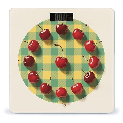 Cherry Fruit Checkered Print Weight Scale Large Digital Bathroom Scales with Bright LED Display Non Slip Digital Scale and Step On Fashion Weighing Machine for Body