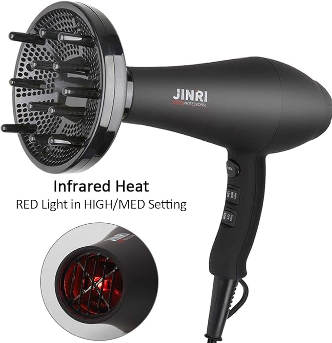 Hair Dryer 1875W Negative Ionic Fast Dry Low Noise Blow Dryer Professional Salon Hair Dryers with Diffuser Concentrator Styling Pik 2 Speed and 3 Heat Settings (Bk)