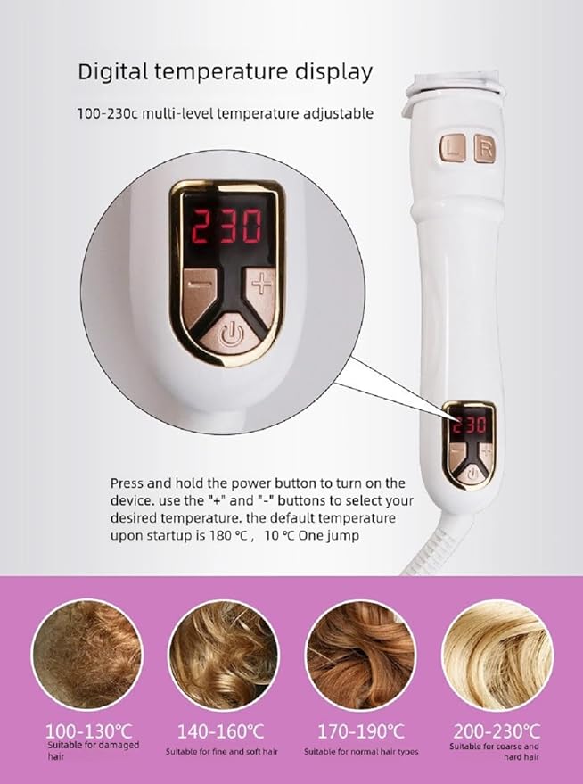 Fully Automatic Curling Iron Digital Temperature Display Adjustable from 100-230 ℃ Easy to Create Natural Curls. (Purple 32MM)