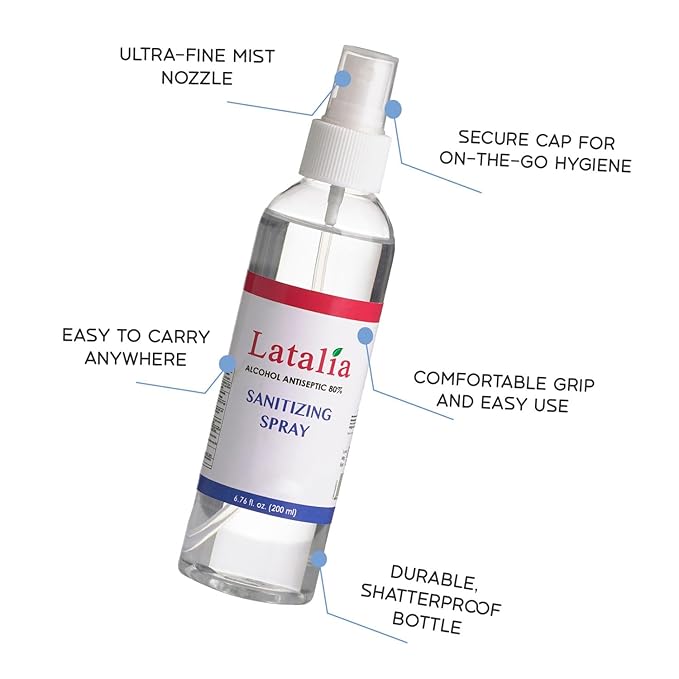 Latalia Unscented Hand Sanitizer Spray Refill Pack of 24 | 6.67 Fl oz with 80% Alcohol Bulk Hand Sanitizer Travel Size | Hand Sanitizing Spray For Quick Dry Hand
