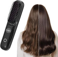 Portable Straightener Brush for Travel USB Rechargeabl Fast Heating Hair Straightener Comb with 3 Temperature &amp LED Display Women Travel Essentials (Black)