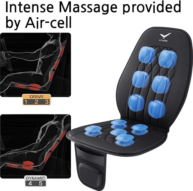 Vehicle Seat Air Massage Cover. Tailored for Long-Distance Drivers for Long commutes. 11 Air Cells Dynamic Work for Back &amp Hip. Relax Muscles While Driving Slim Comfy Design (Black)