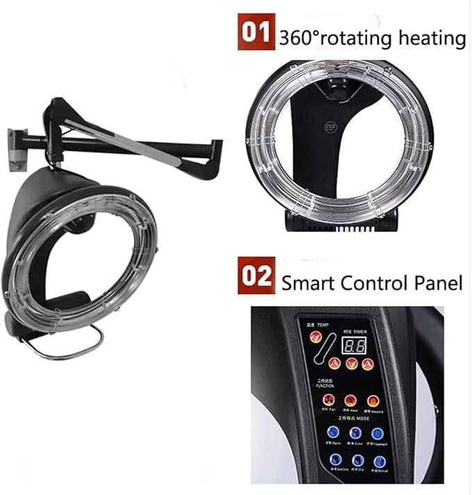 1200W Wall-Mounted Hair Dryer Styling Hood Hair Dryer Hair Salon Colour Processor Beauty Salon Equipment Hairdressing w/Adjustable Timer and Temperature