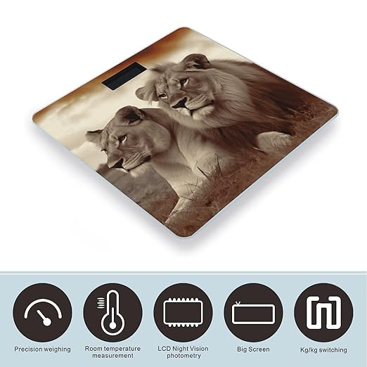 African Lion and Lioness Scale for Body Weight High Precision Digital Weight Scales with LCD Display Anti-Slip Sturdy Slim Tempered Glass Bathroom Scale for Home Use