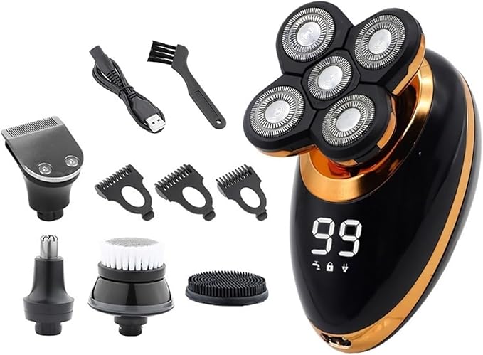 Head Shaver for Men 5 in 1 IPX7 Men's Electric Shaver Portable Beard Trimmer Hair Clipper USB Rechargeable Waterproof LCD Bald Razor
