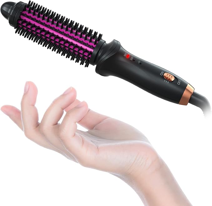 Curling Iron Brush for Short Long Hair Hair Curling Brush Long Barrel Tourmaline Ceramic Dual Voltage Curling Brush Iron with Anti-Scald Bristles (Black)