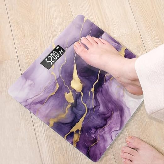 Digital Scale for Body Weight Highly Precision Bathroom Weight Scale 400 lbs with Backlit Display Personalized Scale for Home-Abstract Purple and Gold Marble Background with Golden Veins