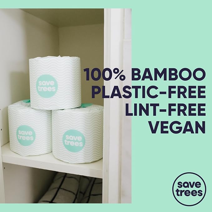 Save Trees Bamboo Toilet Paper - 12 Rolls Of Organic Toilet Paper 3-ply 300 Sheets Per Roll - PFAS Free FSC Certified Plastic Free Vegan &amp Chemical Free Bamboo TP