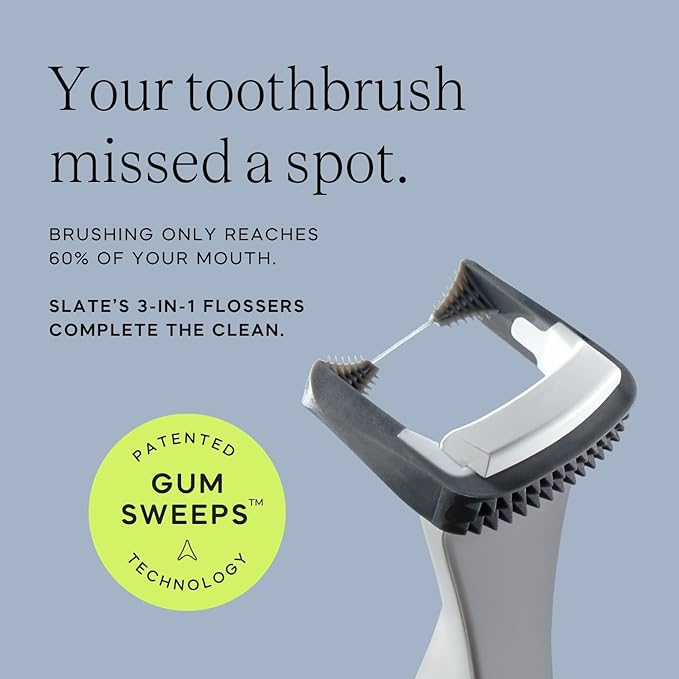 Slate Flosser Bundle – Rechargeable Electric Flosser + 2 Lilac Mini Flossers | Dentist-Invented 3-in-1 with Reusable Floss Heads | Non-Toxic &amp PFAS-Free