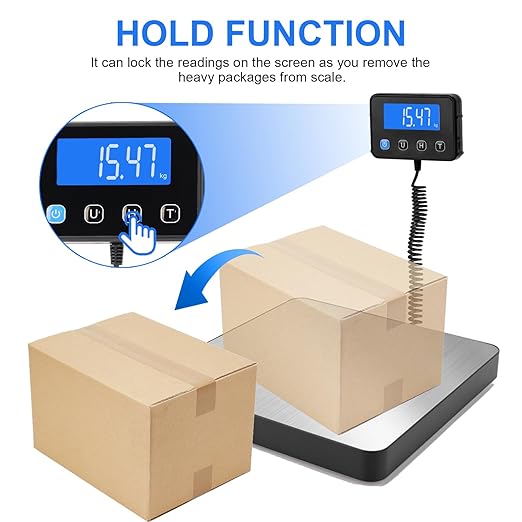 Digital Shipping Scale 5g High Accuracy 440 lb Postal Scale with Hold and Tare Functions for Parcels/Luggage/Home Manual/Auto Shutoff Extended LCD Display Batteries and AC Adapter Included