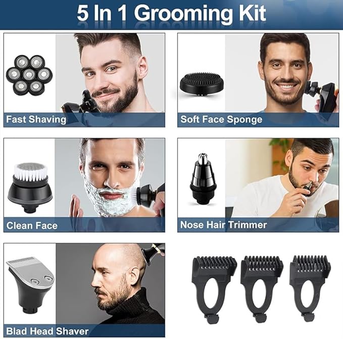 Head Shavers for Bald Men 7D Electric Razor for Men 5 in 1 Head Shavers Rotary Shaver Waterproof Grooming Kit Cordless 7 Blade Bald Shaver LED Display