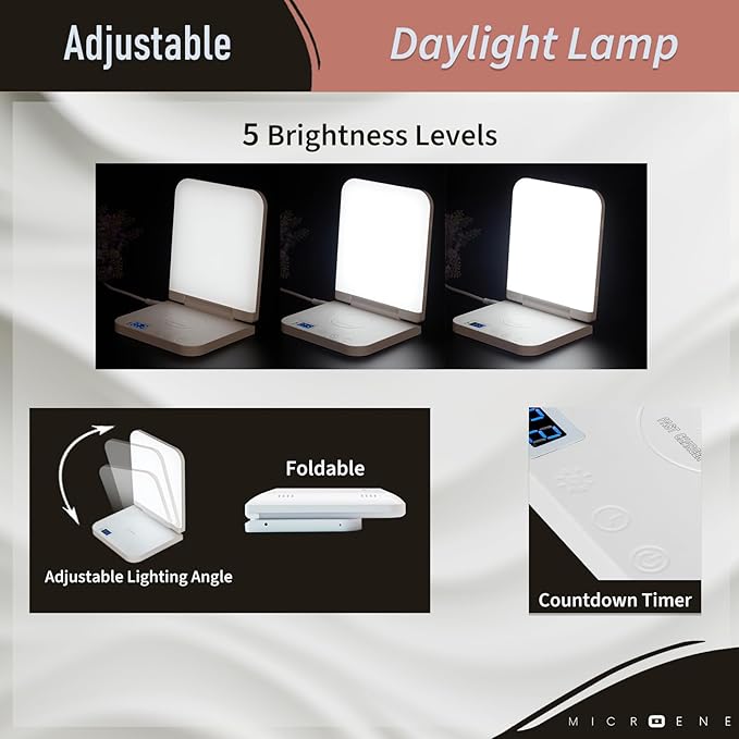 Light Therapy Lamp with Wireless Phone Charger Pad 2 in 1 10000 Lux Bright White UV-Free LED Anti-Glare 5 Adjustable Brightness Sunlight Lamp with Timer Energy Booster
