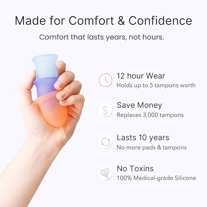 Lena Menstrual Cup Original - Soft Medical-Grade Silicone Period Cups for Women Heavy Flow Reusable and Comfortable 12-Hour Leak-Free Protection Beginner-Friendly Feminine Care - Large Pink