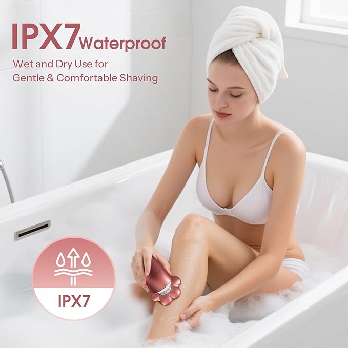 Electric Razors for Women Legs: 5-in-1 Rechargeable Body Shaver 7D Wet &amp Dry Body Trimmer IPX7 Waterproof Lady Hair Remover for Face Underarms Pubic Light Pink