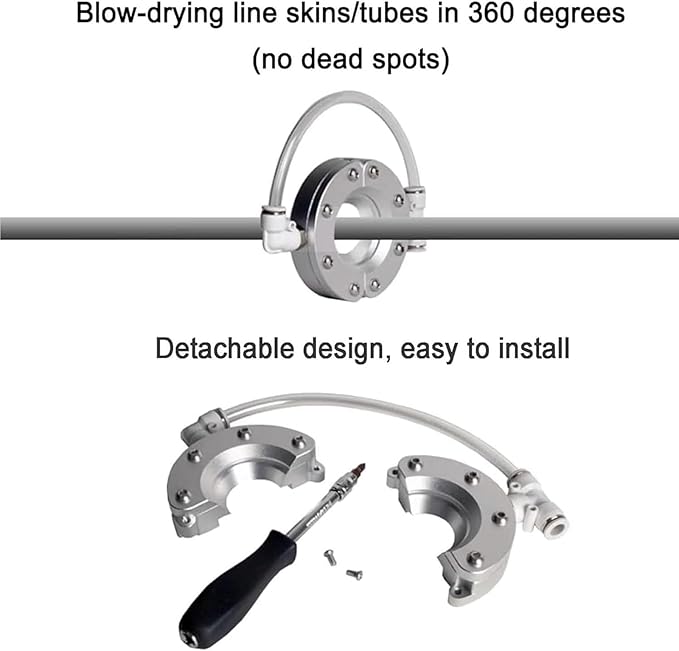 Stainless Steel Air Knife Blower Aluminum Alloy Super Air Wipe 360° Blow-Drying with 2 Air Inlets for Pipe and Cable Drying with Air Compressor