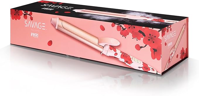 Savage Hair Curler Professional Curling Wand for Women Kyoto Design 1” inch Ceramic Plated Barrel PTC Heating Element 5 Temperature Settings 266° - 410° Auto Off 360° Swivel 9’ Foot ALCI Cord