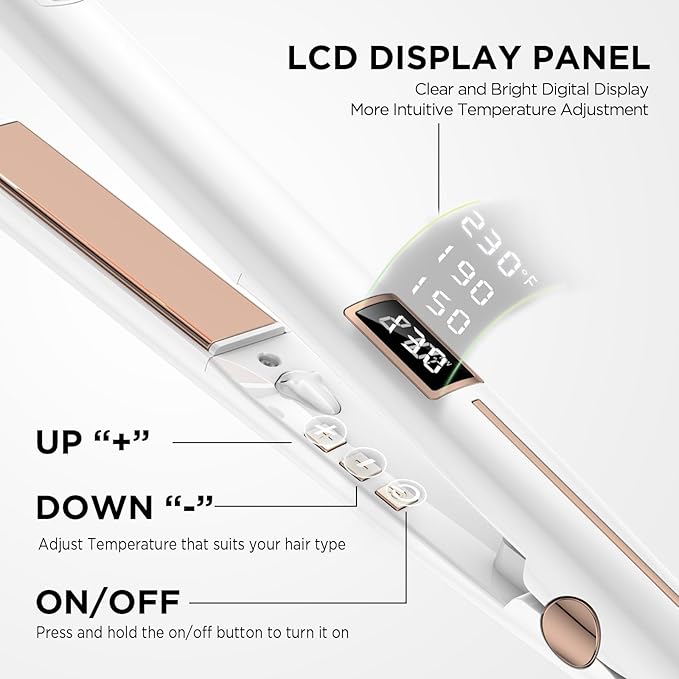Professional Hair Straighteners Nano Titanium Hair Straightening Flat Iron Lightweight White Adjustable Temperature Settings 160° -230° for All Hair Types