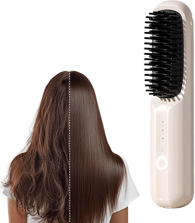 USB Cordless Negative Ion Hair Straightening Comb Portable Straightener Brushs for Travel with LCD Temperature Display Portable Hair Straightener Fast Heating Cordless Mini Hair Brushs (White)