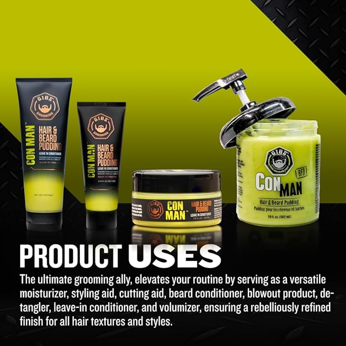 GIBS Con Man Hair &amp Beard Pudding - Leave-In Conditioner Curl DefinerGreen 7.5 Fl oz