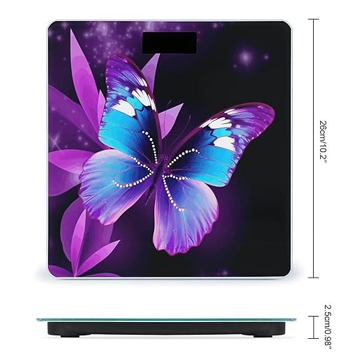 Blue Purple Butterfly Weight Scale Large Bathroom Scales Digital Weight with Bright LED Display Non Slip Automatic Weighing Scale Fashion Weighing Machine for Body