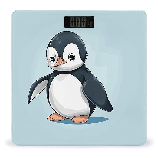 Cute Penguin Bathroom Scale for Body Weight Bathroom Digital Electronic Weighing Scale with Back Lit LED Display Sturdy Tempered Glass Weight Watchers Scales 400lb