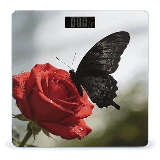 Black Butterfly Weight ScaleClear LED Display Bathroom Digital Weighing ScaleTempered Glass Digital Bathroom Scale for Body Weight Capacity Up to 400 Lbs