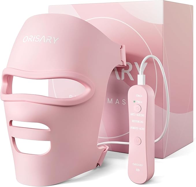 Red Light Mask Silicone Cordless Led Mask with 368 Chips 2000mAh Rechargeable 3 Modes &amp Timer Blue Light Infrared Face Mask Home Travel Working Pink