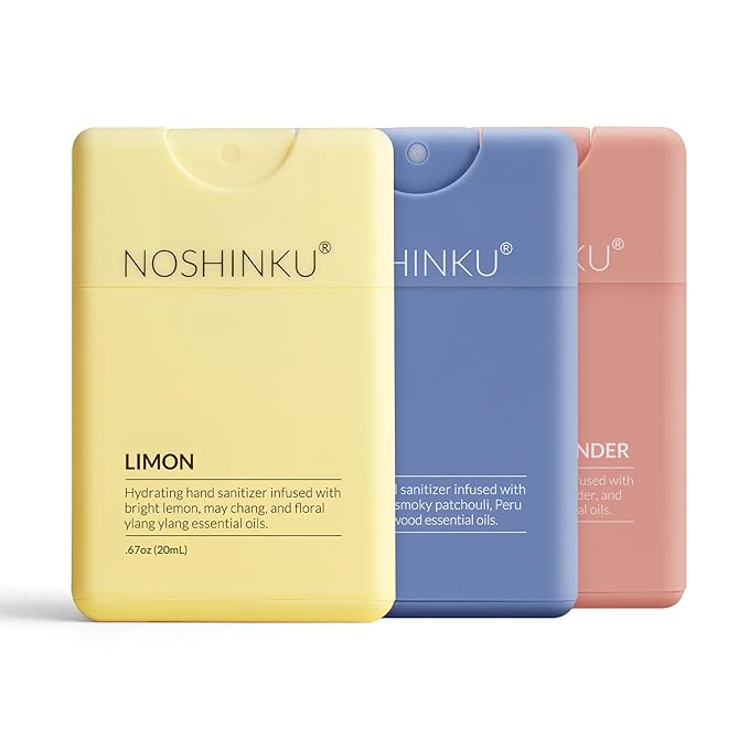 Noshinku - Refillable Hand Sanitizer Discovery Deux 3-Pack Travel Size Spray Hydrating Botanical Oils Natural Ingredients All Natural Fragrances Sugarcane Derived Alcohol No Parabens No Dyes