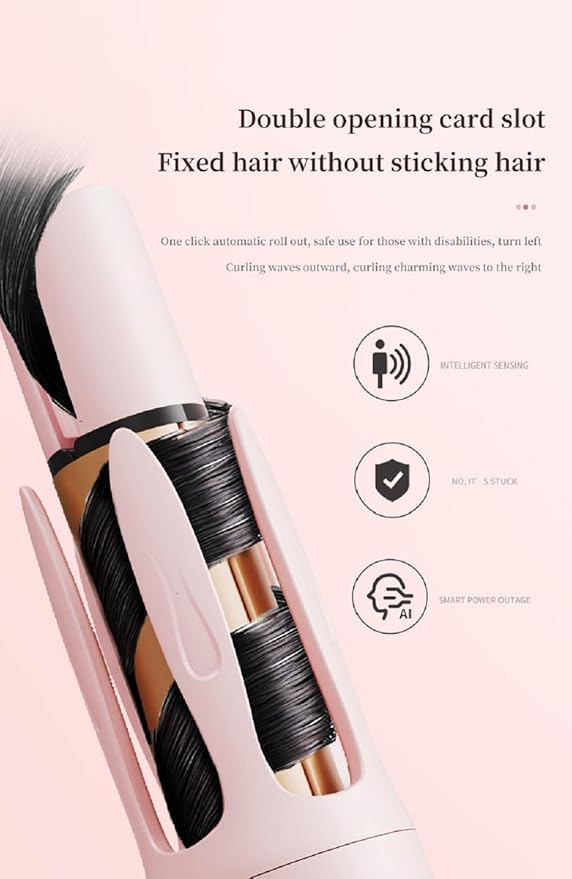 2-in-1 Curling Iron 32MM Fully Automatic Curling Iron with Large Waves and Curls 3-Speed Temperature Control and One Click Automatic Curling. (Pink)