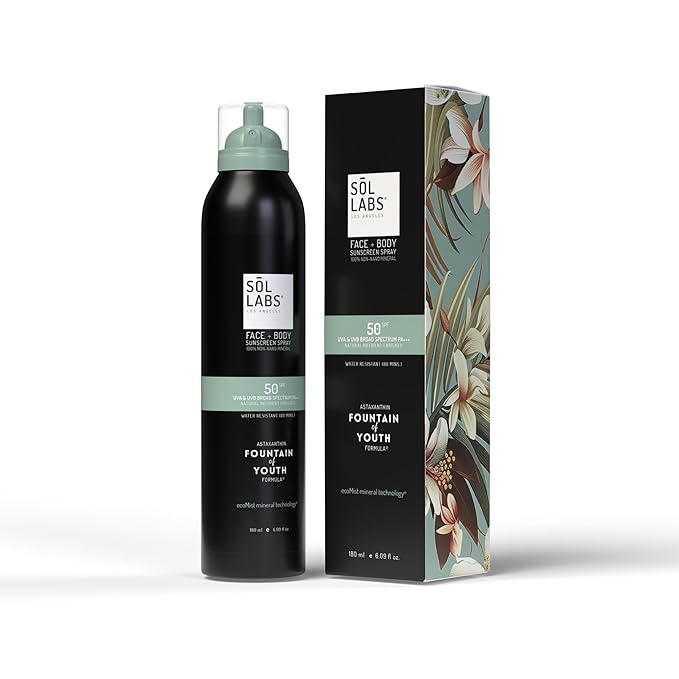 SOL LABS Mineral Sunscreen Spray SPF 50 - Lightweight Sheer Mist Zero White Cast - Reef Safe Water Resistant 80 Min - Non-Aerosol Face &amp Body Protection - Korean Formulation - 6 oz