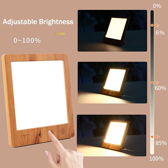 Enjoy Home R.S. LED Wood Grain Light Therapy Lamp UV-Free 10000 Lux 4 Timer Settings 3 Color Temperature &amp Adjustable Brightness Daylight Lamp